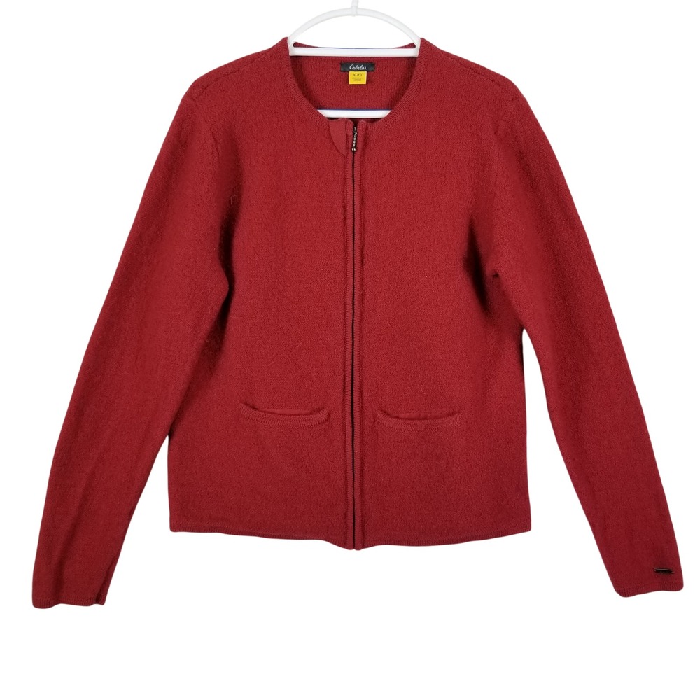 Cabelas Womens Red 100% Wool Full Zip Cardigan Sweater XL RN56835 CA53602